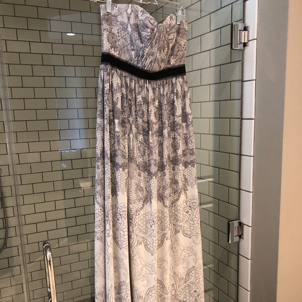 BCBG MaxAzria strapless grey and white ball gown
